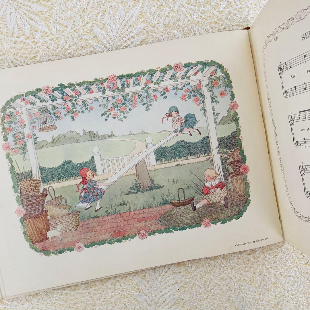 洋書古書　希少な楽譜絵本　1912年発行　ル・メールの淡く繊細で優雅なイラスト♡