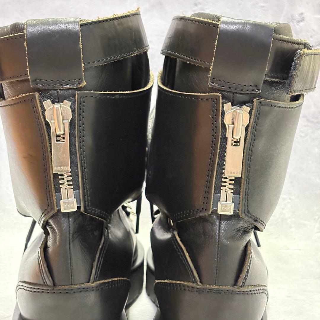 美品　サカイ　sacai (38) レースアップブーツ　バックジップ　レザー　黒