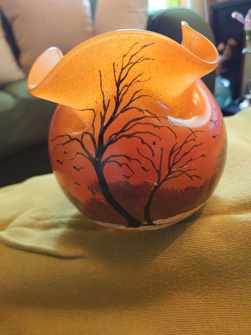 フランスLegras 「ルグラ 」エナメル 冬景色アンティーク美術ガラス工芸