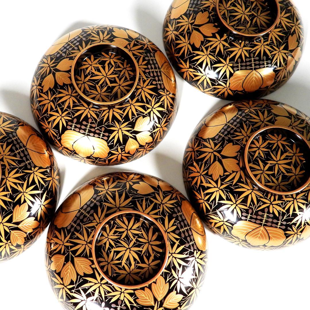 木田理平造 本金時代蒔絵 桐竹紋 吸物椀 五客 共箱