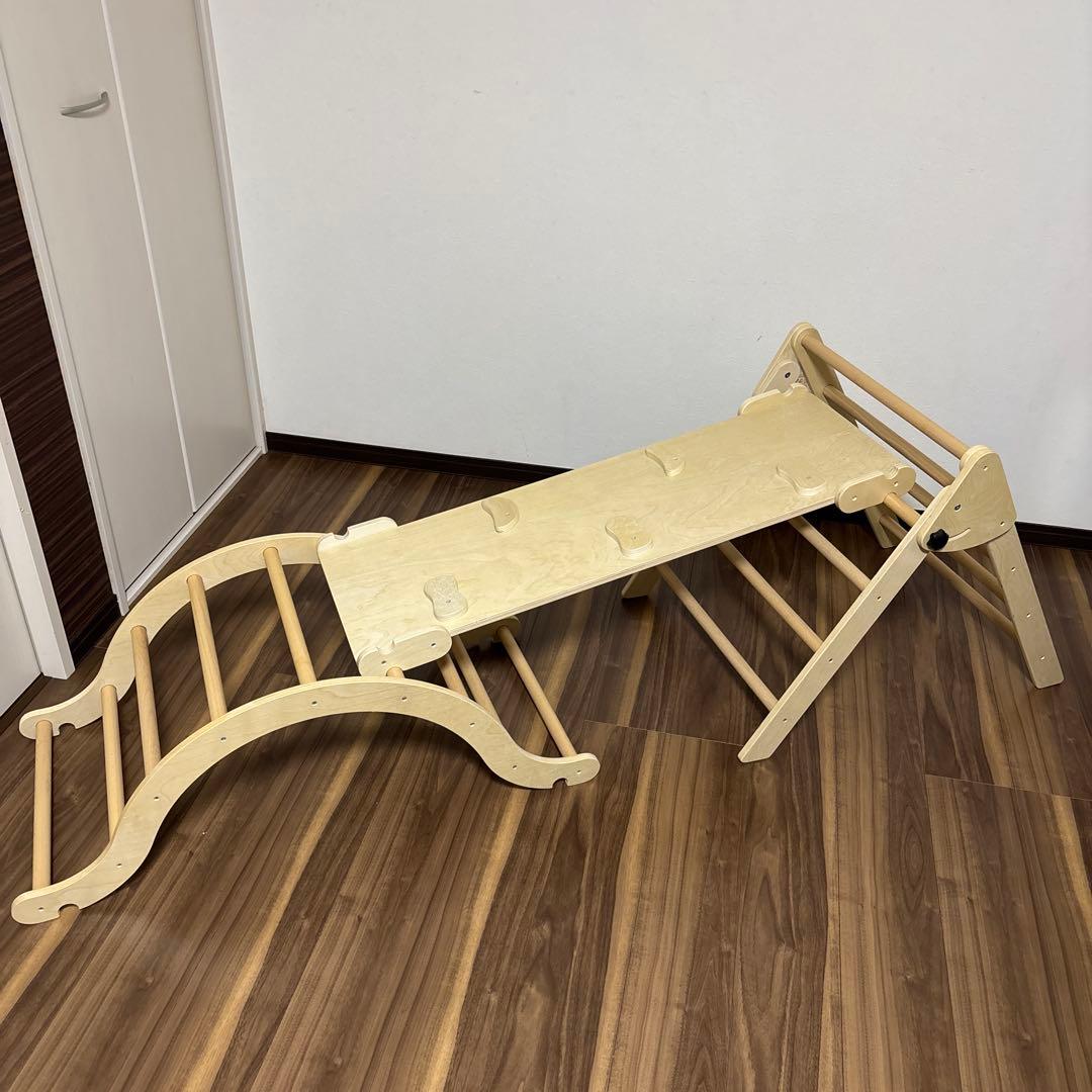 クライミングセット、スライディングランプ＆アーチランプ付き、折りたたみ式木製