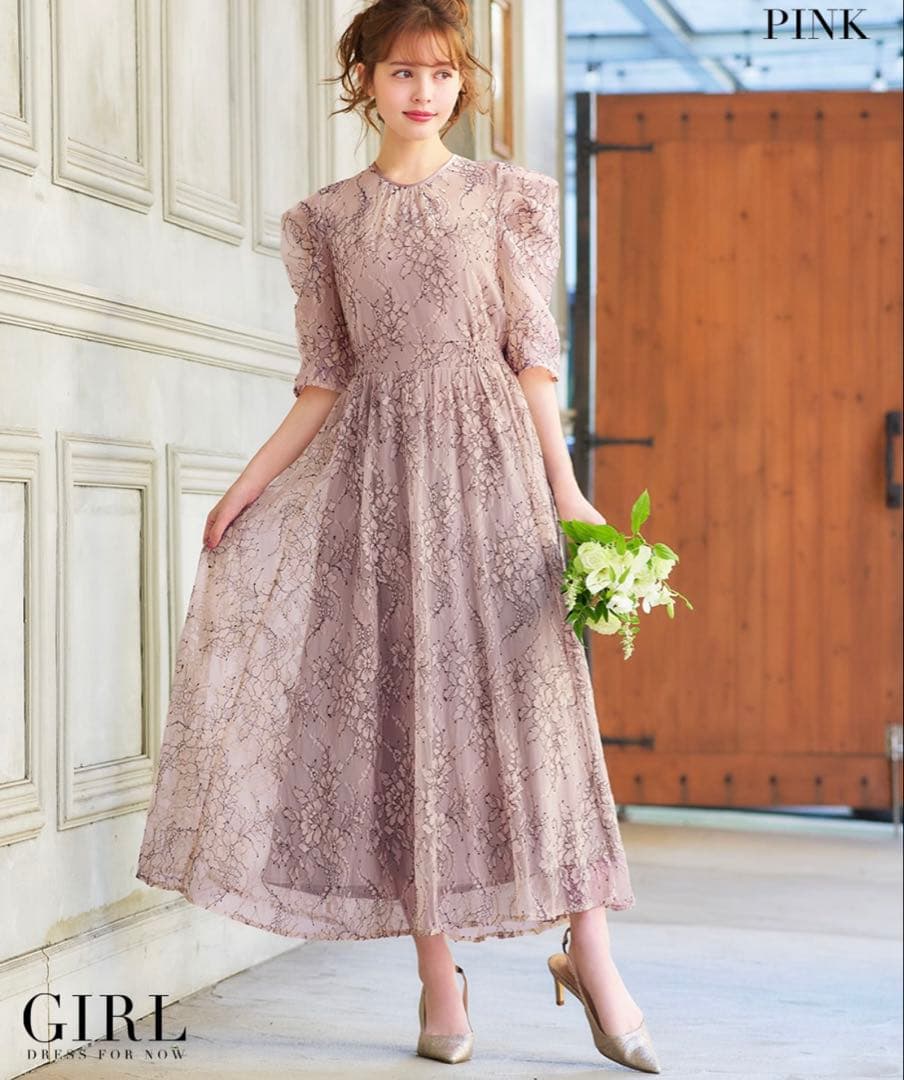 値下げ！【GIRL】総レースパフスリーブドレス