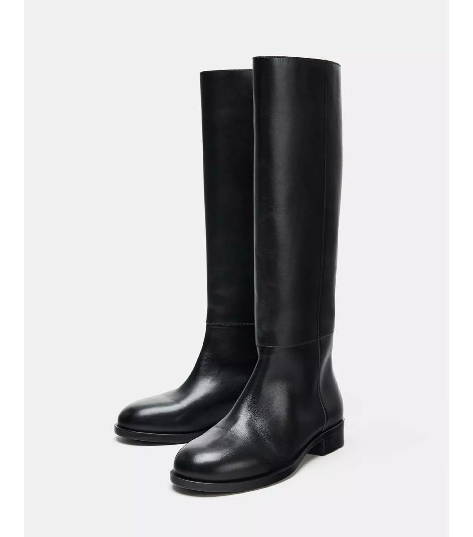 ト*コ様 タグ付き新品★ZARAのフラットリアルレザーブーツ★39★25.3cm