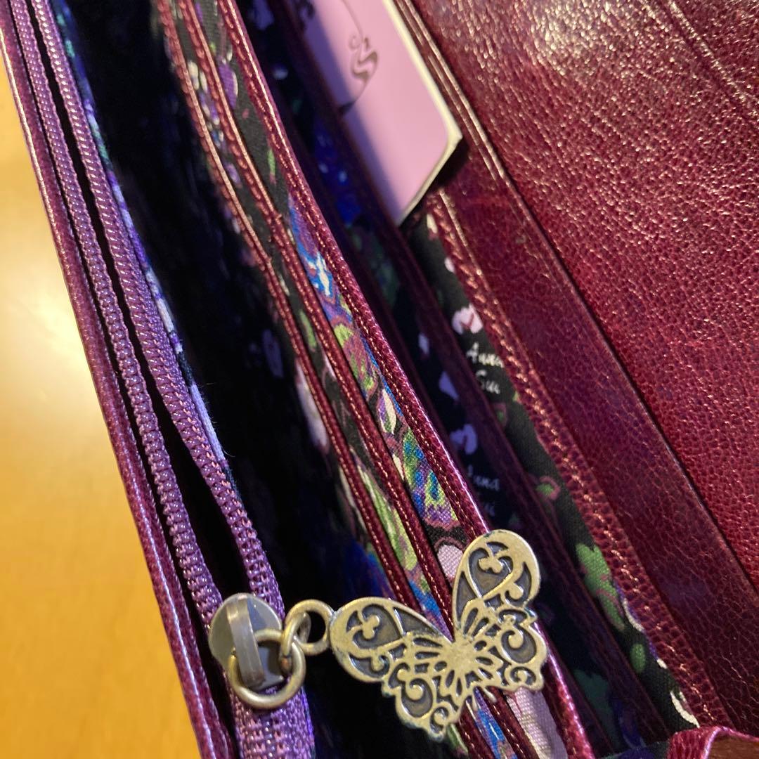 ANNA SUI⭐️蝶デザインがま口長財布 ワインレッド