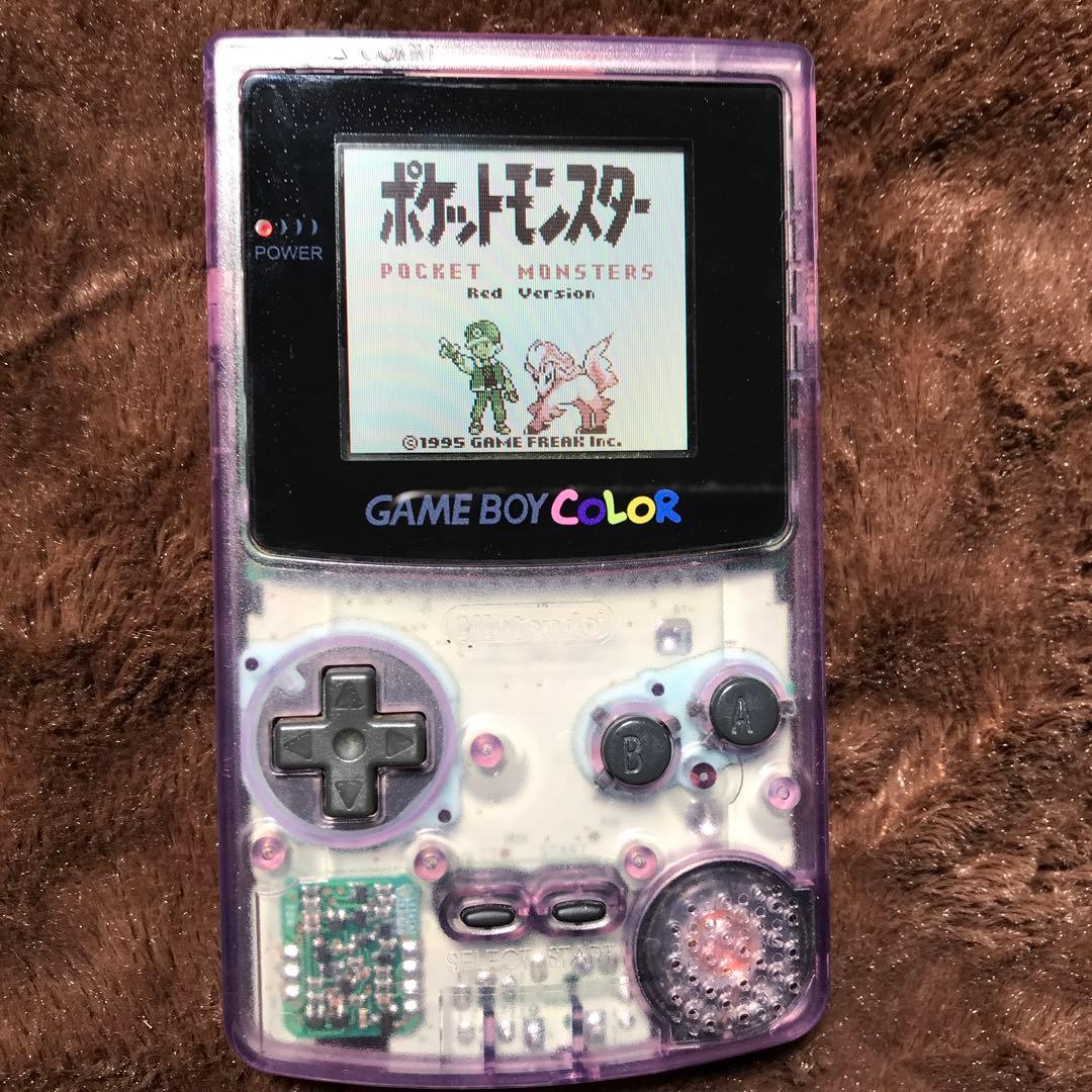 任天堂ゲームボーイカラークリアーパープル 新品スクリーンレンズ 新品偏光板交換
