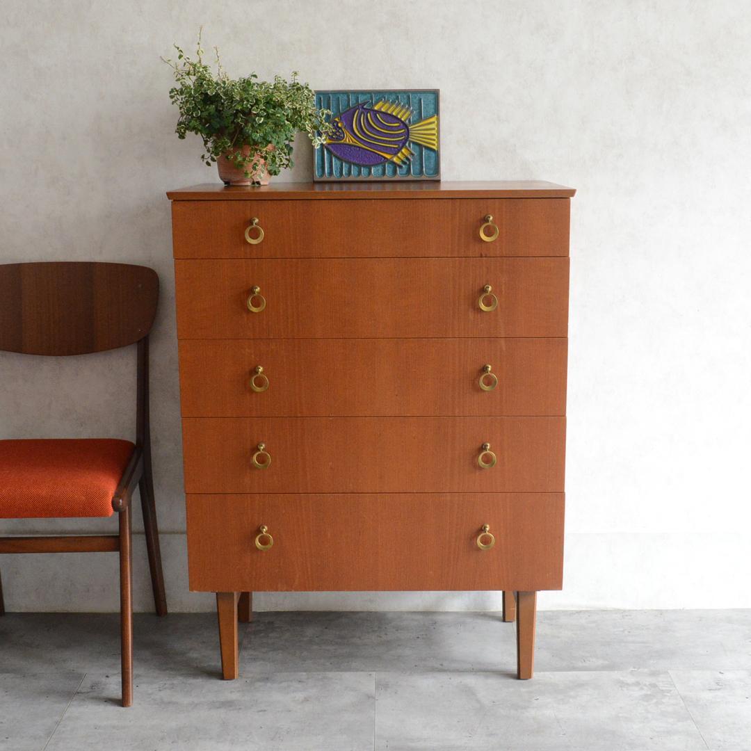 イギリスヴィンテージ ミッドセンチュリー チーク 5段チェスト 北欧家具 タンス