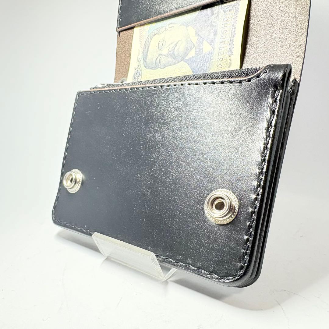 【本革】トラッカーウォレット　ショート　姫路レザー　茶心　ブラック　フチ黒