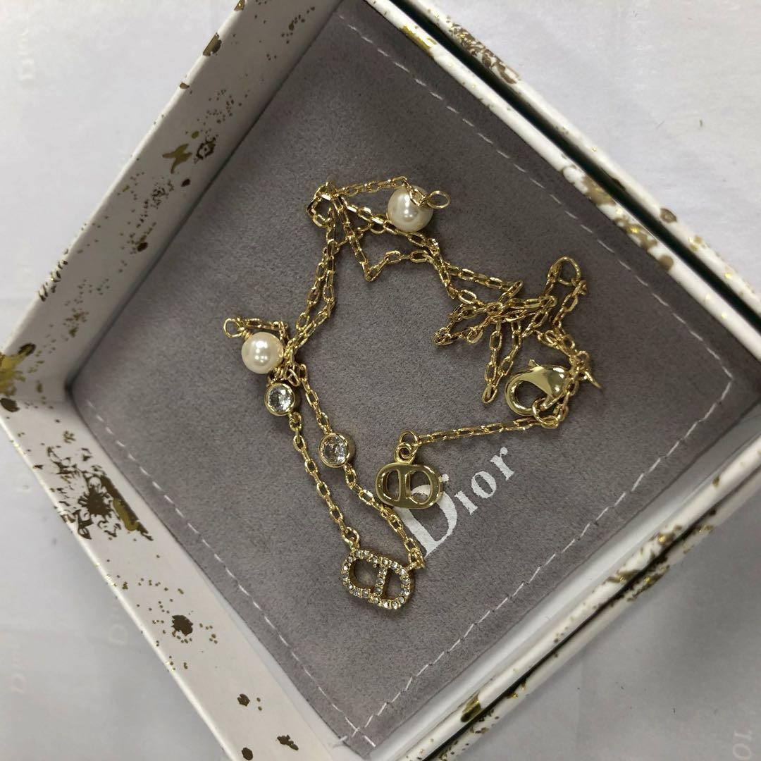 Dior CDロゴ パール ストーン装飾 ゴールドトーン ネックレス