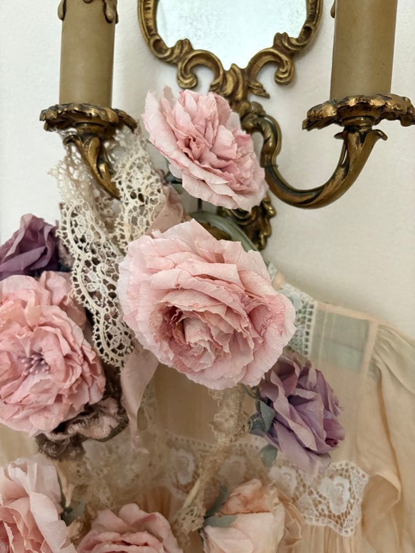 フランスアンティーク クラフトフラワー ガーランド　シャビー トルソー 布花