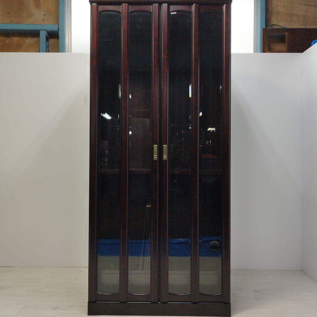 ダークブラウン本棚 ガラス扉付き 5段 書棚 飾棚