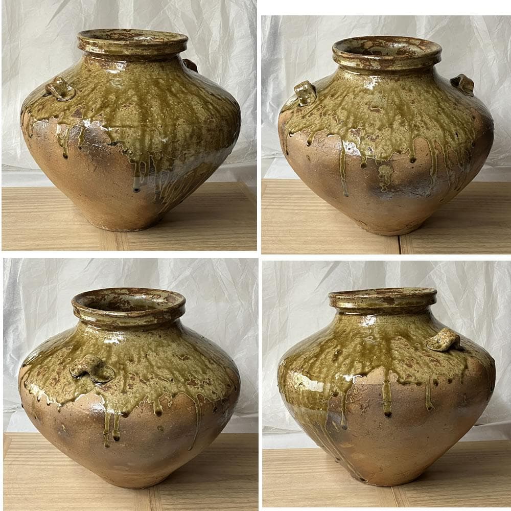 s033 沢田重治 常滑焼 耳付 壷 共箱 澤田重治 花器 壺