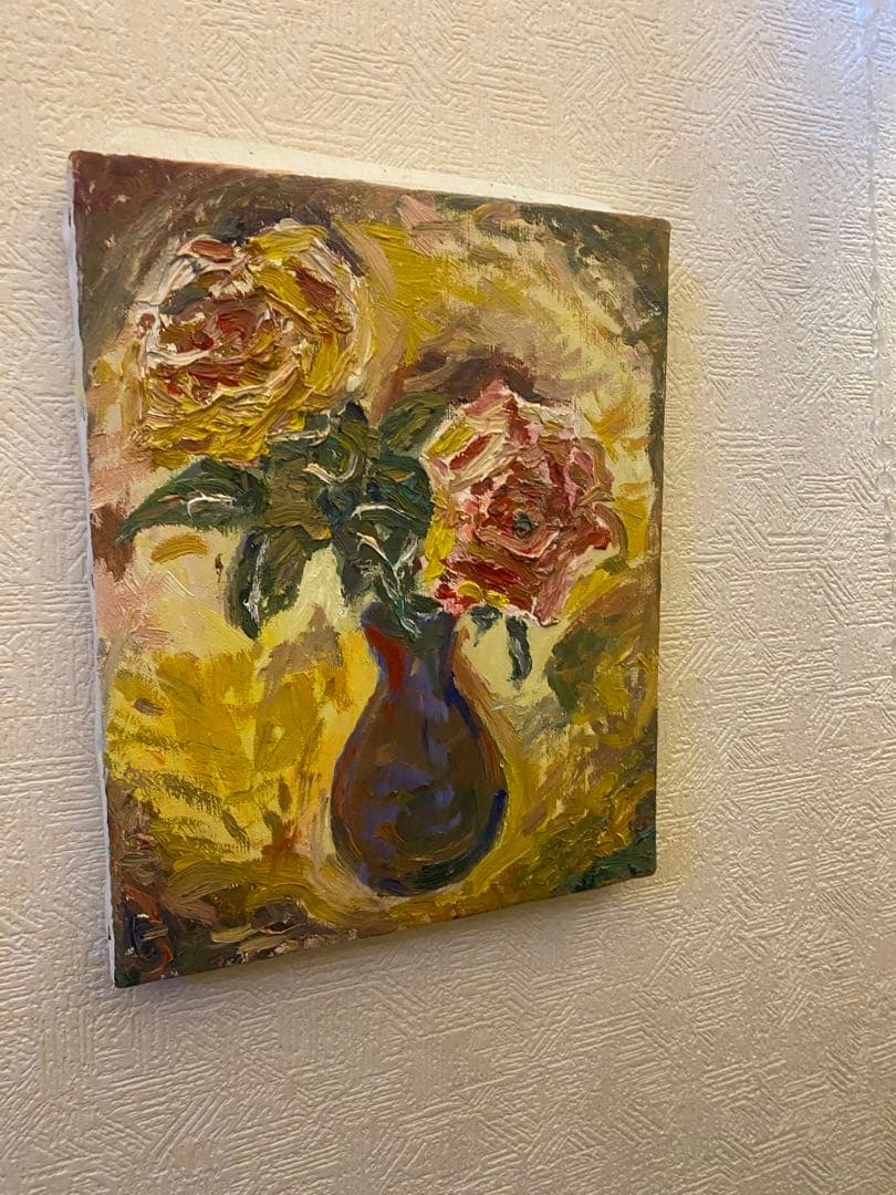 油彩画　【薔薇と花瓶】F3