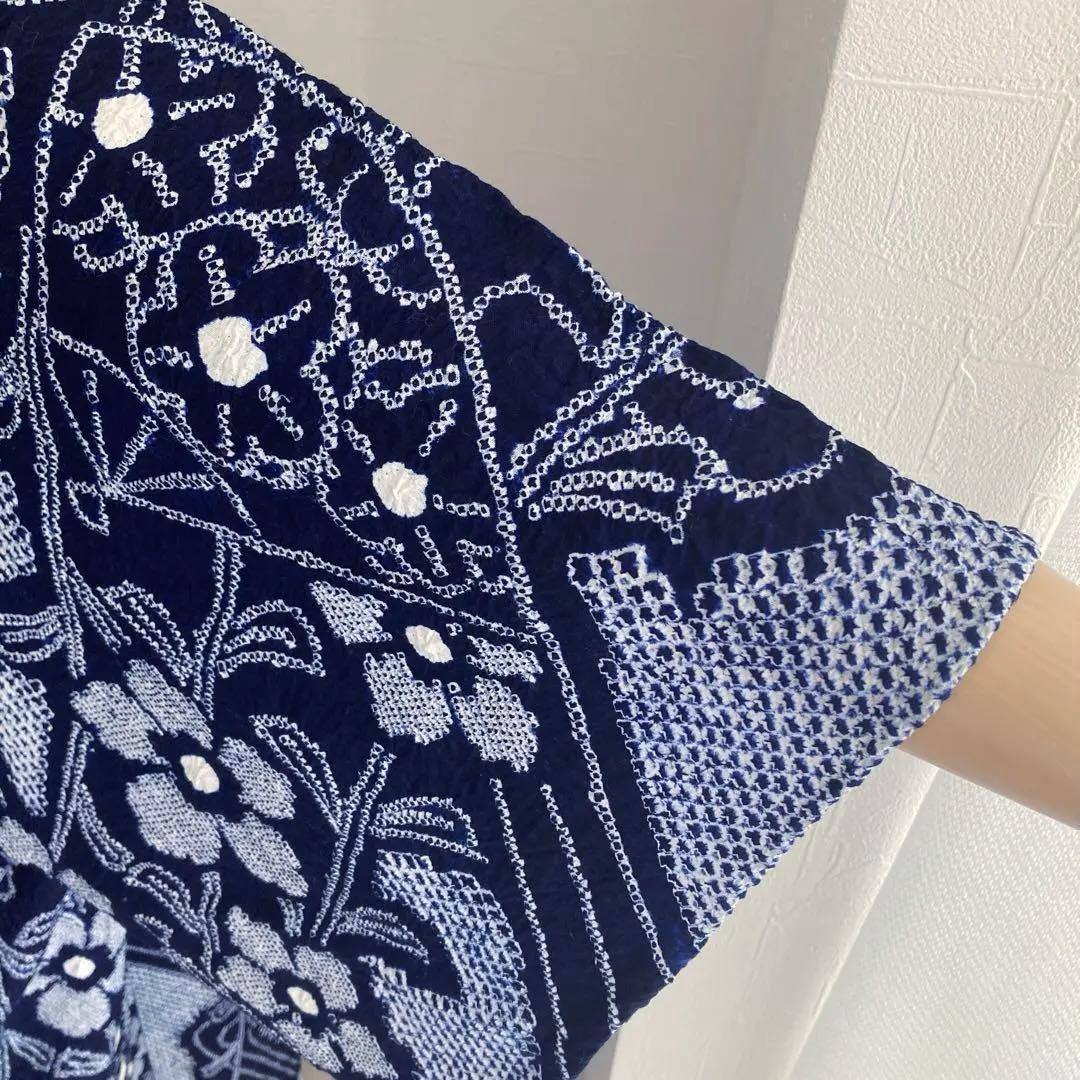 poko 有松絞り・有松鳴海絞り浴衣　手縫い　花繋ぎ　身丈154 No55