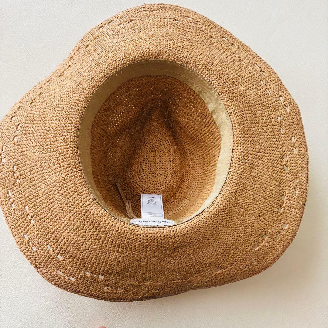 ヘレンカミンスキー 麦わら帽子 ラフィアハット つば広 ベージュ 夏 紫外線対策