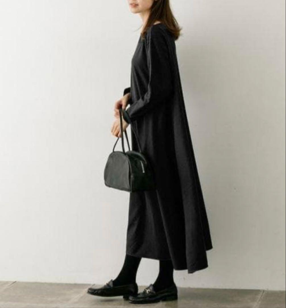 【kagure かぐれ】ウールカットパイピングワンピース(F)ウール100% 黒