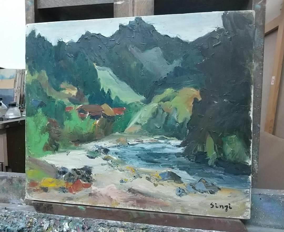 「飯能風景」名栗川 '60 F8 絵画 油絵 油彩画 風景画 アート