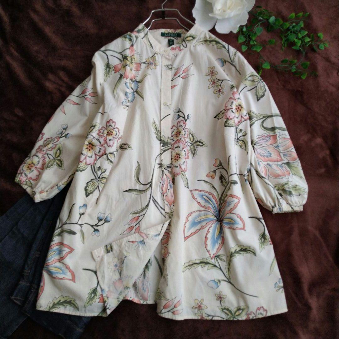 ローレンラルフローレン 花柄 五分袖 チュニック ボタニカル 3L