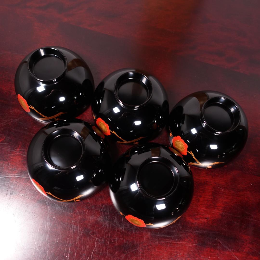 輪島塗 黒塗 梅花蒔絵 吸物椀 5客 共箱