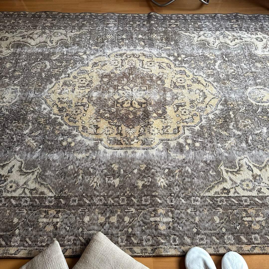 超大判165×286 メダリオン　グレージュ　ボタニカル　トルコヴィンテージラグ