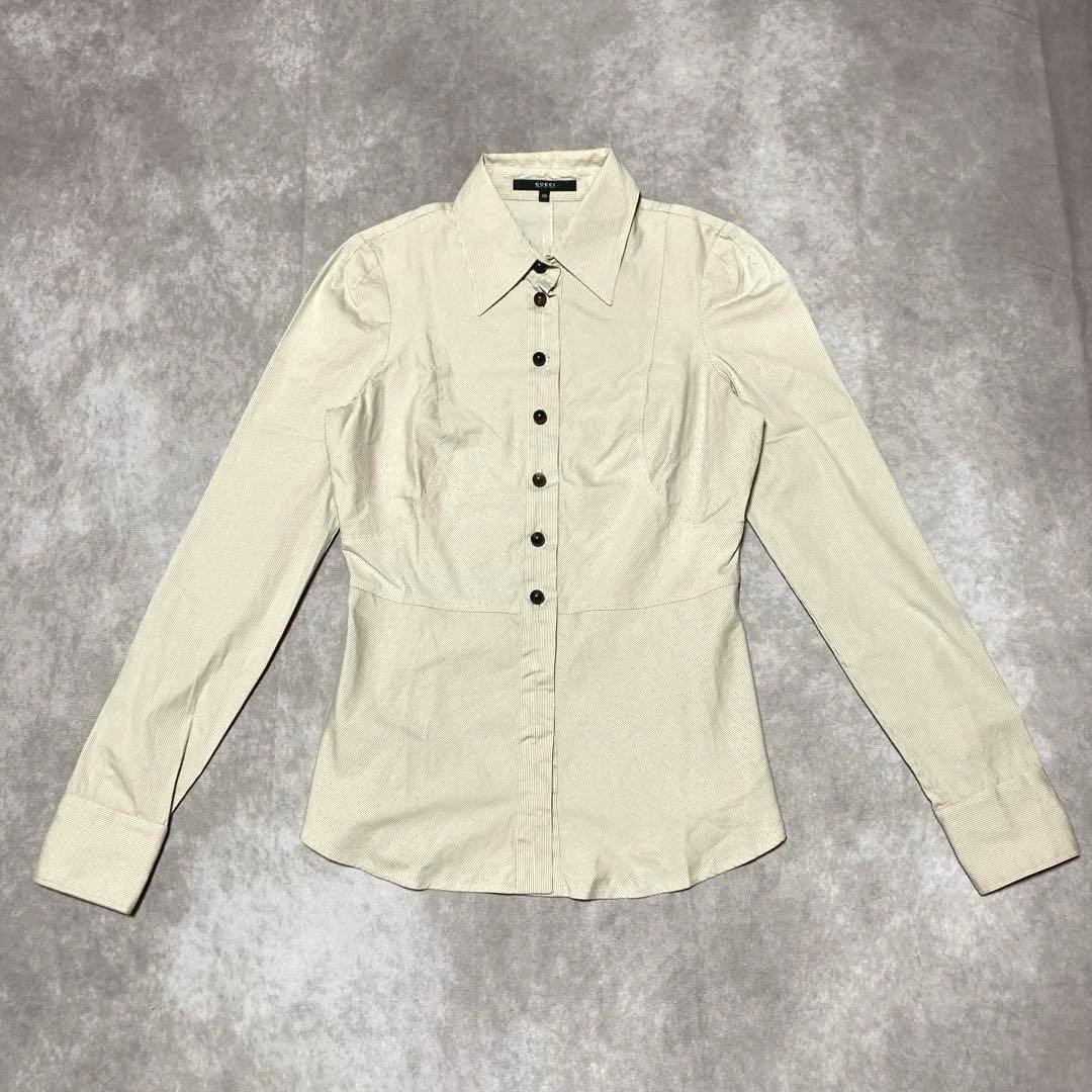 希少　グッチ　GUCCI （40） 長袖シャツ　ブラウス　ストライプ　特殊ボタン