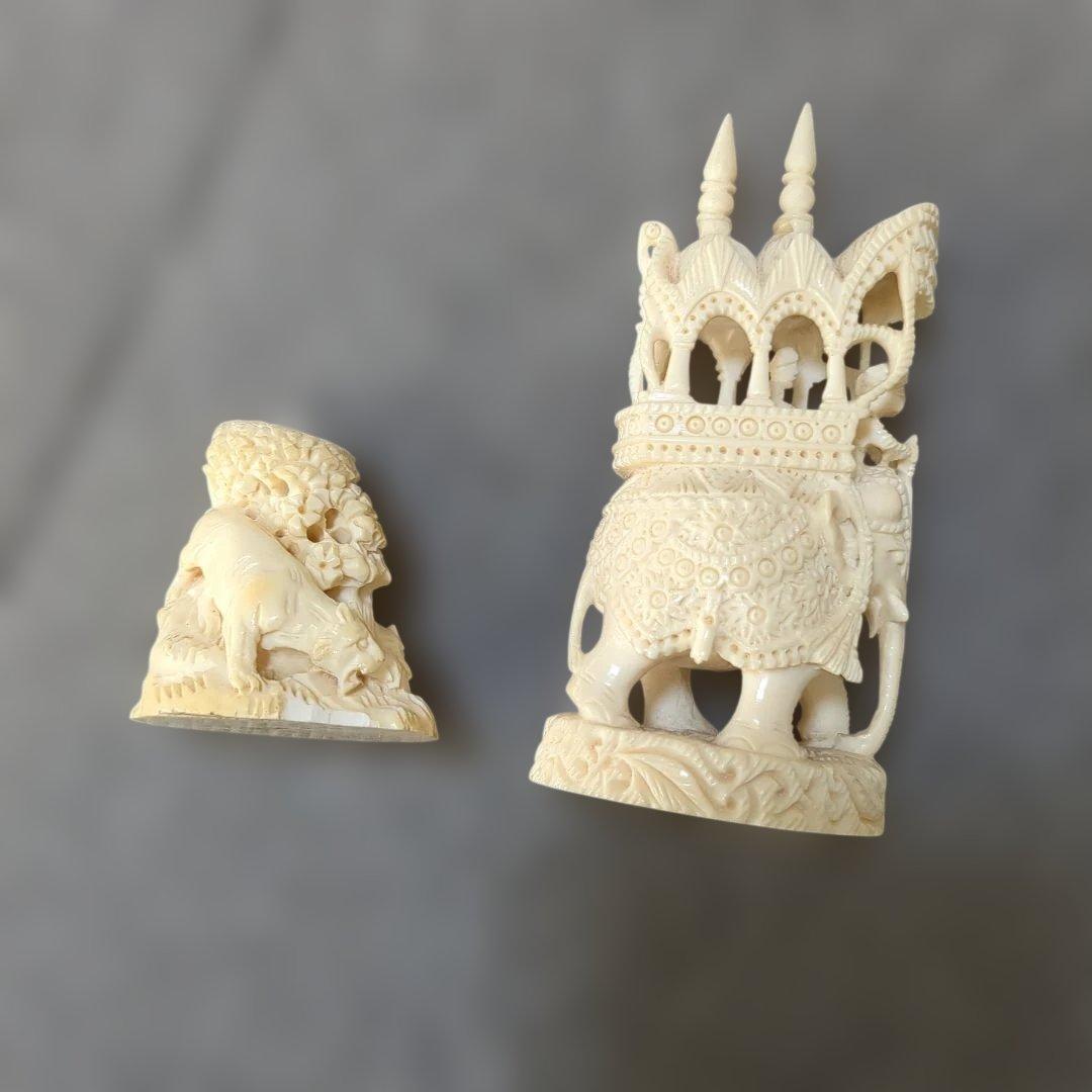象牙風 虎 象 置物セット