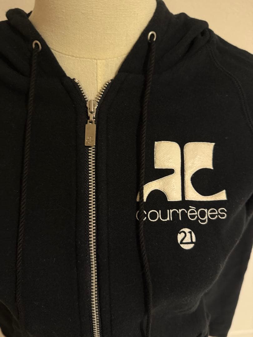 courrèges クレージュ ブラック パーカー　バッグロゴ　レア