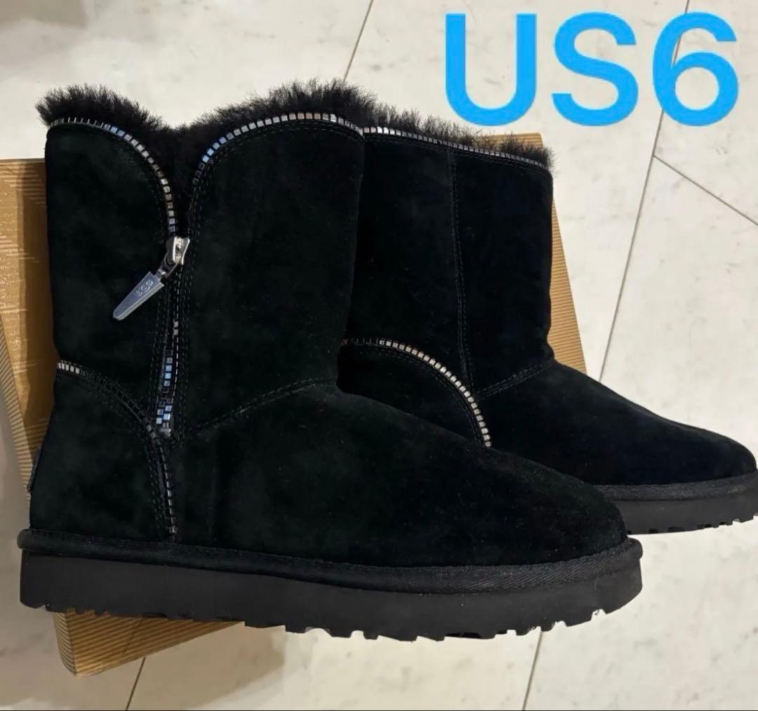 UGG ムートンブーツ ファスナー金具ビジュー 未使用 ショートブーツUS6