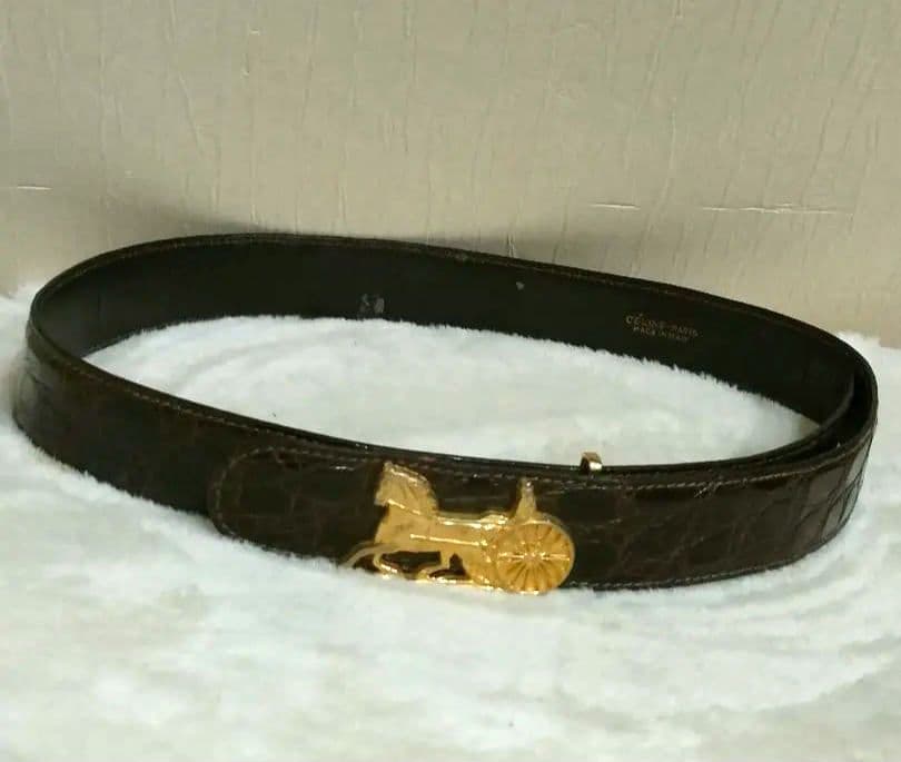 CELINE　セリーヌ ベルト 馬車金具 クロコ型押し レザー 革 ウエスト