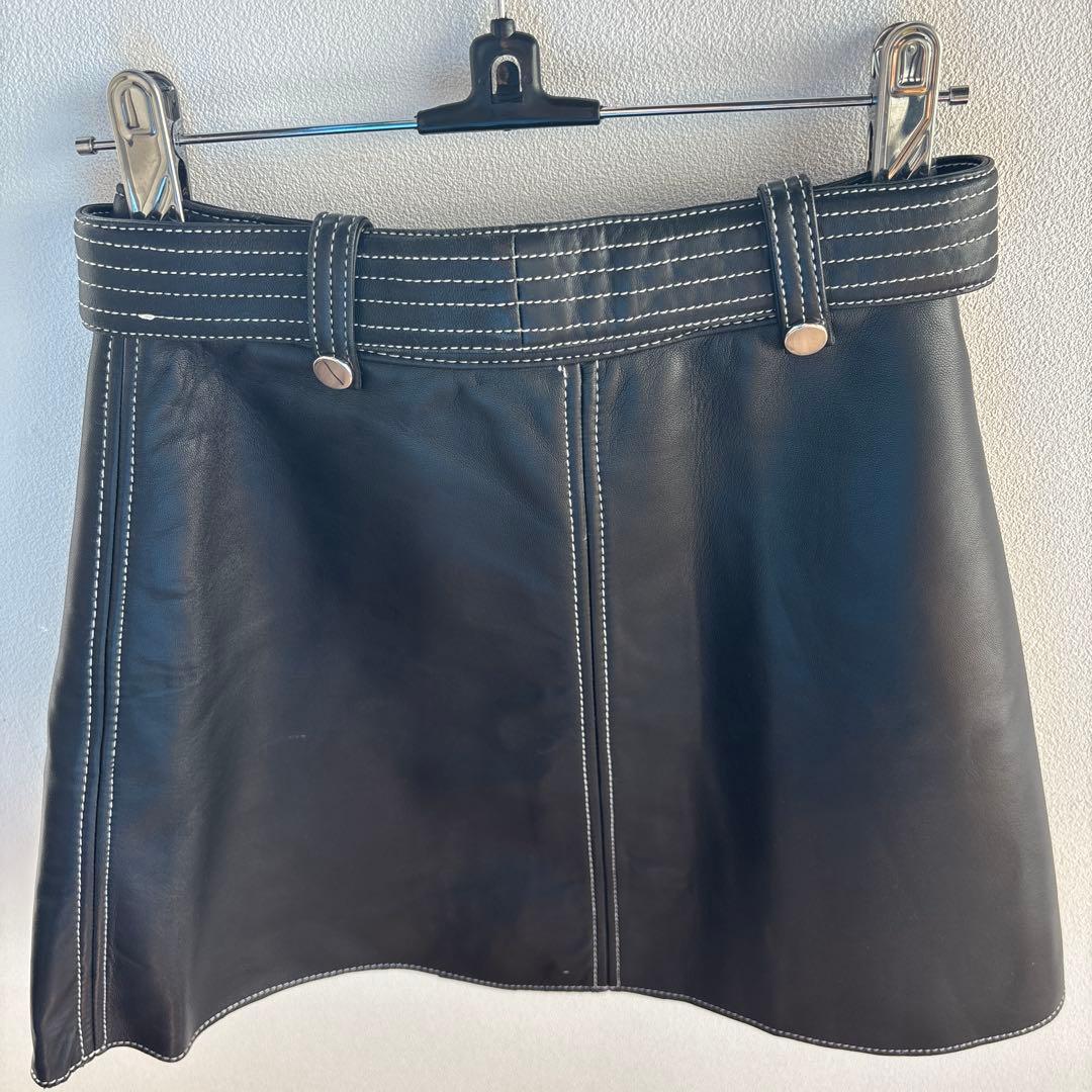maje レザー　台形　ミニスカート　34 ベルト付き　マージュ　ブラック