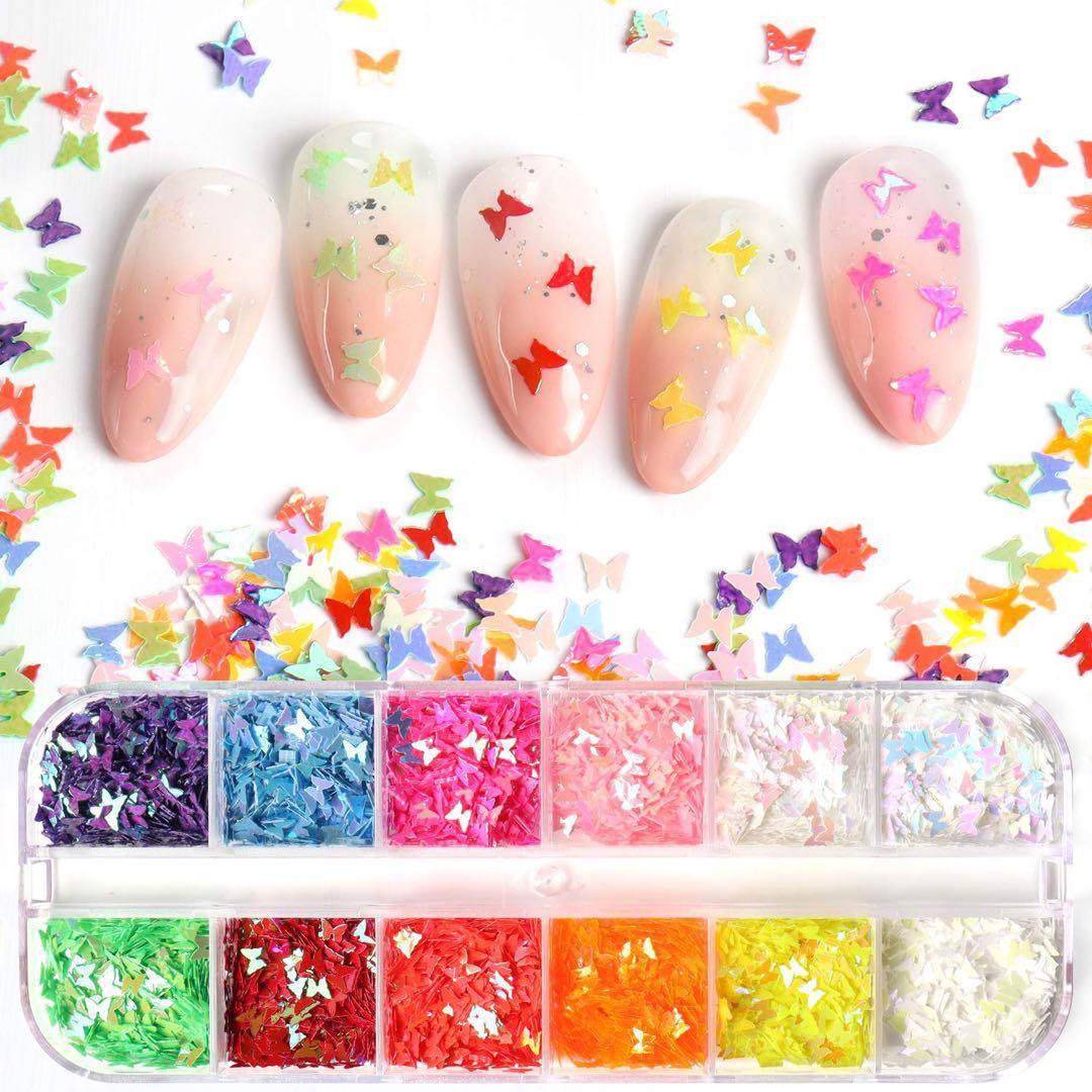 ☆ネイルパーツ　蝶　24色　ピンセット付　ホログラム　かわいい　ジェルネイル