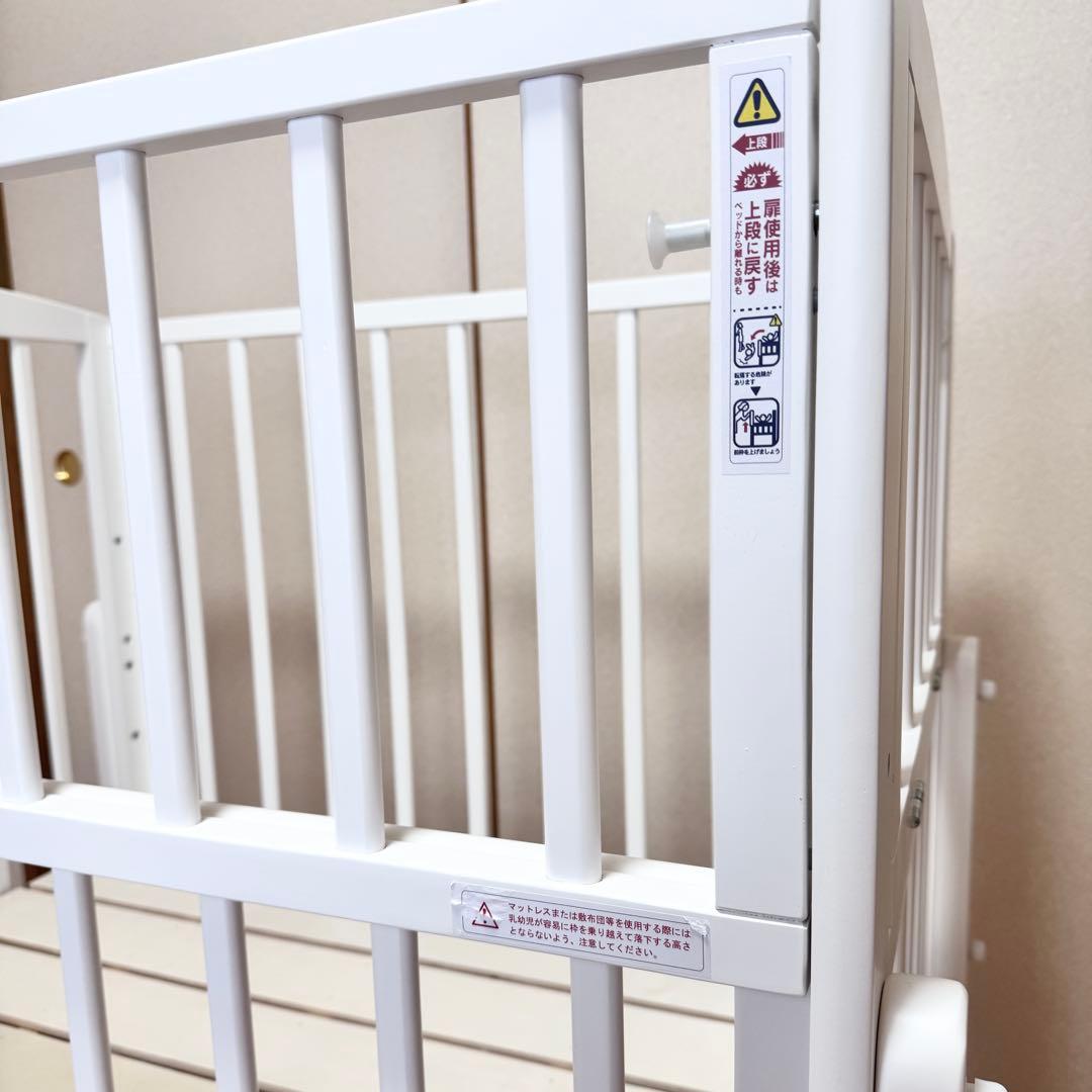 ホワイト木製ベビーベッド　ノモック　Wオープンハイタイプミニベビーベッド　WH
