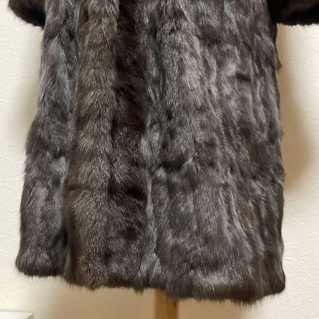【美品】高級シルク100% ロシアリス リバーシブルロングコート L〜LL 毛皮